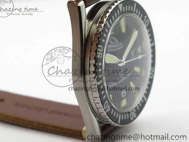 0414 Vintage Seamaster 300 Date T SS B12 Black Dial On Brown Leather Strap A2836 (Free Nylon Strap) WeatherProof 7911